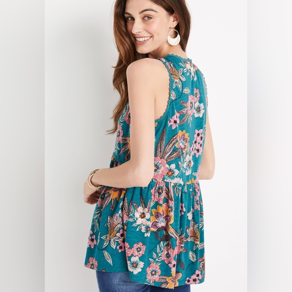 MAURICES Floral Eyelet Trim Peplum Tank - Picture 2 of 6